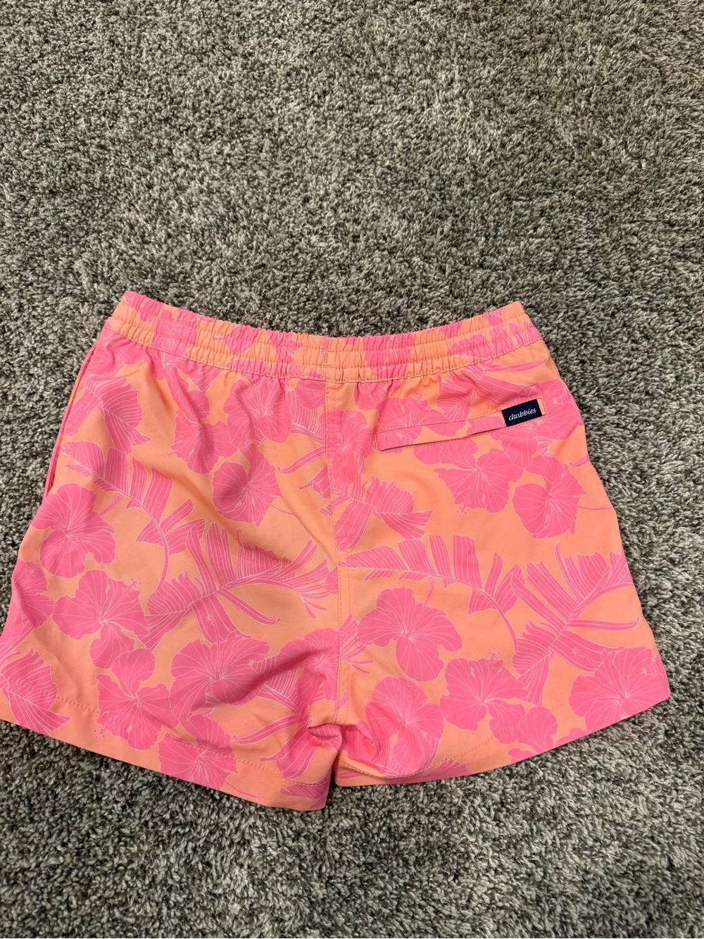 chubbies Peach Swim Trunks with Hot Pink Floral Print